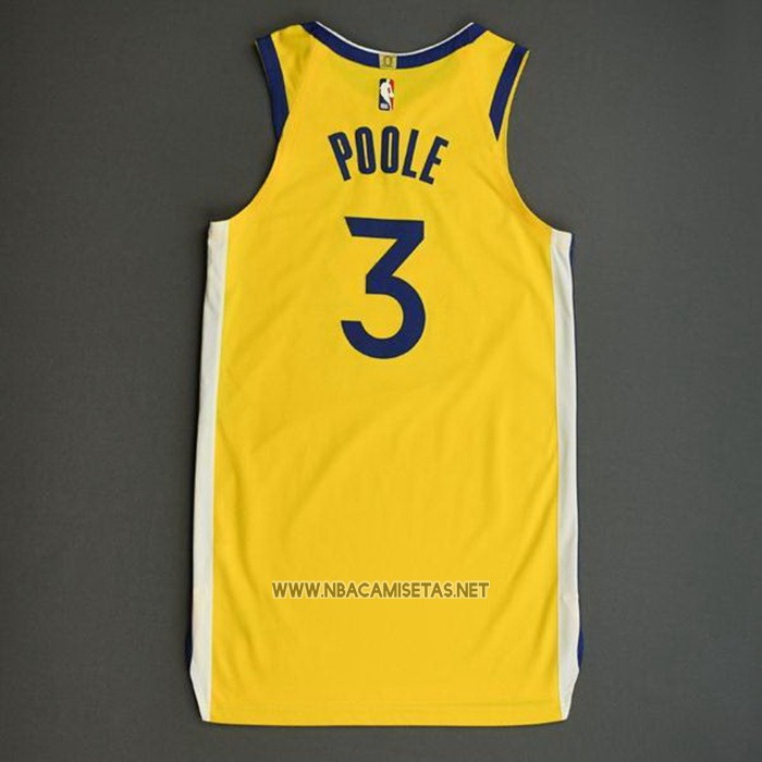 Camiseta Golden State Warriors Jordan Poole NO 3 Statement Autentico 2022 Oro